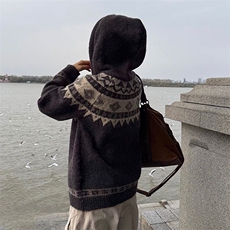 重磅秋冬北极绒开衫毛衣美式复古休闲慵懒风牛角扣针织衫连帽外套，男装针织衫/毛衣，电商A486