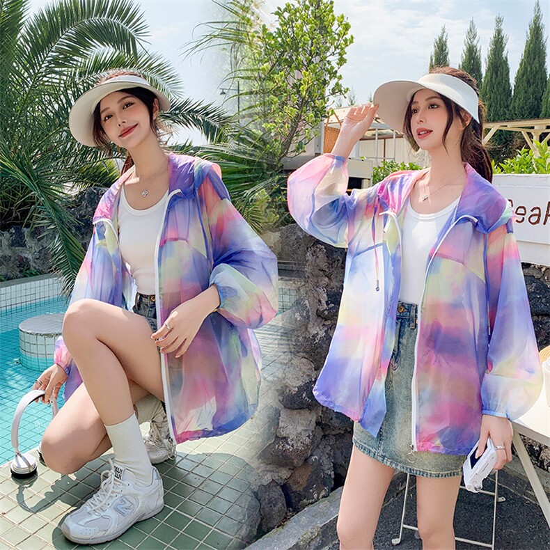 多巴胺紫色绝美气质防晒服女夏季韩系小个子海边轻薄连帽防晒衣潮，女装防晒衣，蝶眷