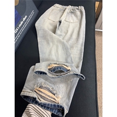 B221美式ins高街暗黑宽松直筒破洞牛仔裤LK25501-特P45控78，男装牛仔裤，电商B221