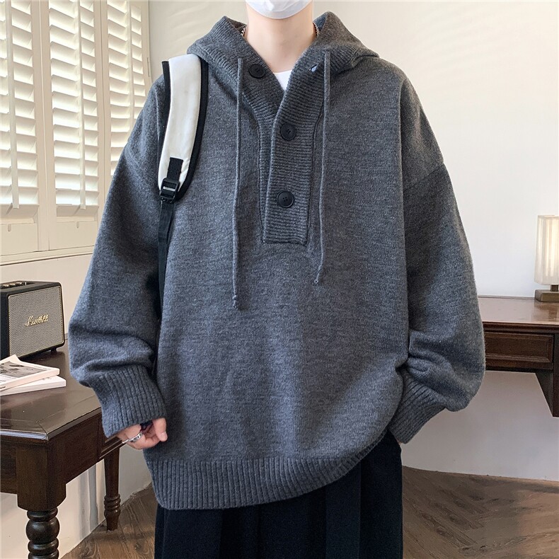 秋冬新款青少年时尚连帽纽扣款休闲针织衫毛衣男1018-1-M619-P65,男装针织衫/毛衣,星座1018-1​