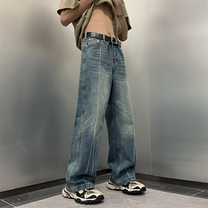 设计感美式高街阔腿直筒牛仔裤男宽松美式复古长裤潮NK2216-P45图片