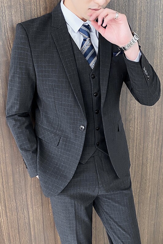 新款格子西装男套装新郎结婚礼服三件套修身西服1012-SJT828-P280,男装西服套装,星座1012