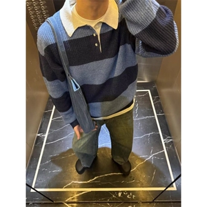 【有货】DM367-P68蓝色条纹毛衣男款秋季高级感潮牌慵懒风针织衫图片