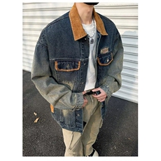 牛仔美式复古做旧水洗拼接青少年牛仔外套男春秋季新款3573/P80，男装工装外套，星座506