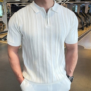 条纹2025短袖男士夏季新款绅士微弹百搭针织上衣潮男YF3906图片