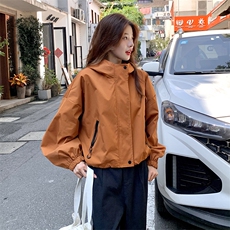 美拉德连帽冲锋衣女2025春季新款chic外套小个子韩系宽松短款夹克，女装短外套，2C262