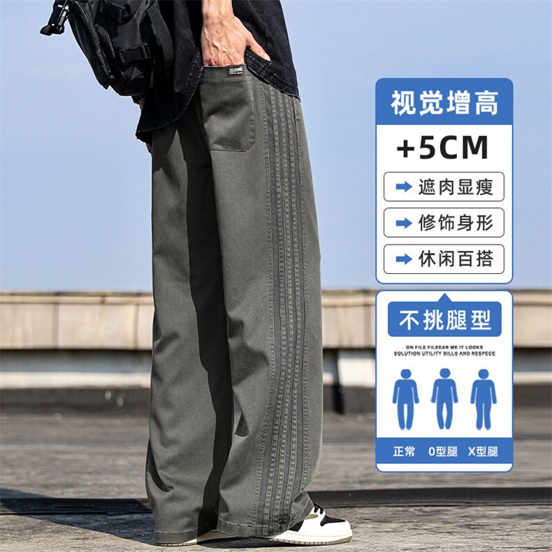 男士潮牌宽松直筒阔腿休闲裤新款美式高街条纹运动裤子Z2354-P45，女装休闲裤，星座509