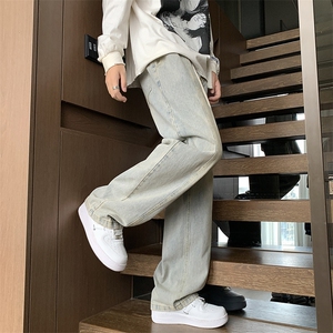 XZ213-DK2000-P55控68 港风美式日系复古水洗阔腿拖地牛仔裤男潮图片