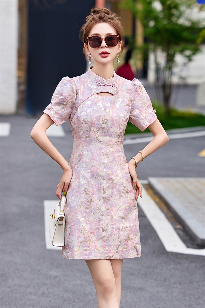 新中式改良旗袍连衣裙女夏季小个子国风2024新款气质显瘦日常可穿,女装连衣裙,依多米