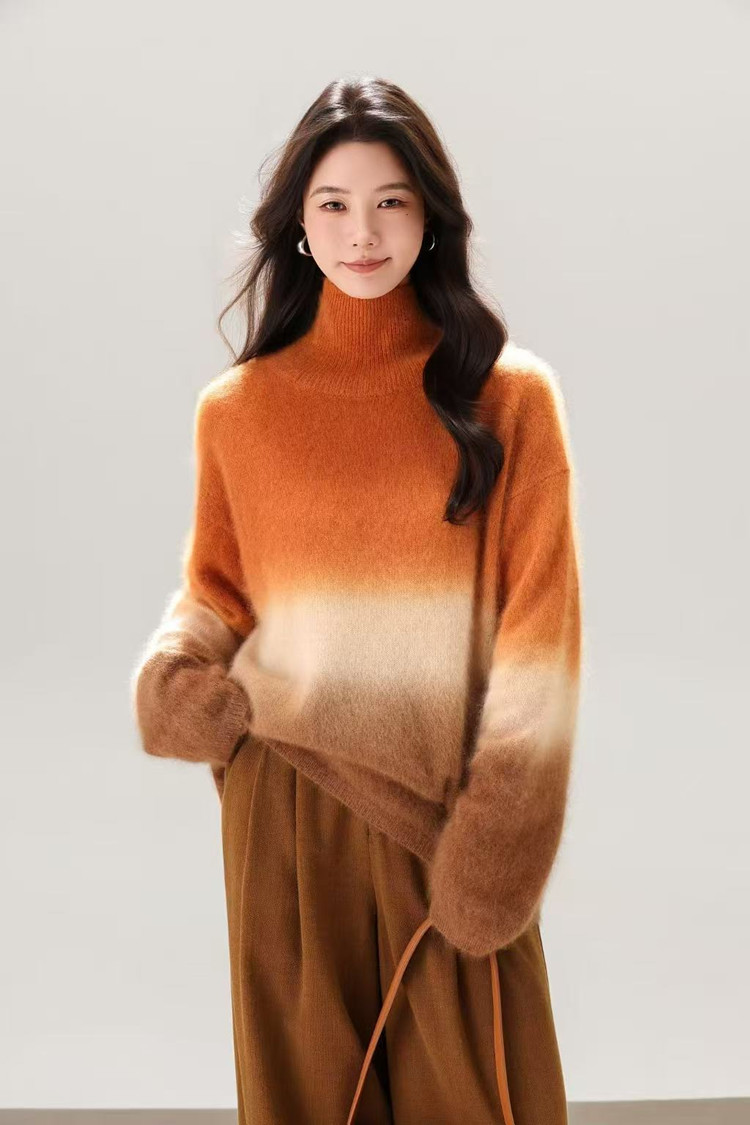 2025年秋季时尚百搭通勤简约休闲加厚渐变高领,女装羊毛衫,美轩羊绒