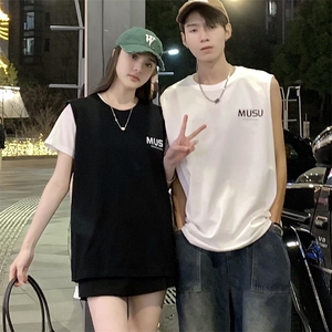 V5 220克精梳纯棉坎肩印花背心马甲T恤大码情侣男女夏团队可定制图片