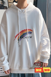 WY2064-P40 加绒-P45 纯棉连帽卫衣男大码运动帽衫宽松薄外套男图片