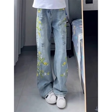 【现货】DA451-特批55春秋季新款潮牌小众藤条花卉刺绣牛仔裤男，男装牛仔裤，星座603-2