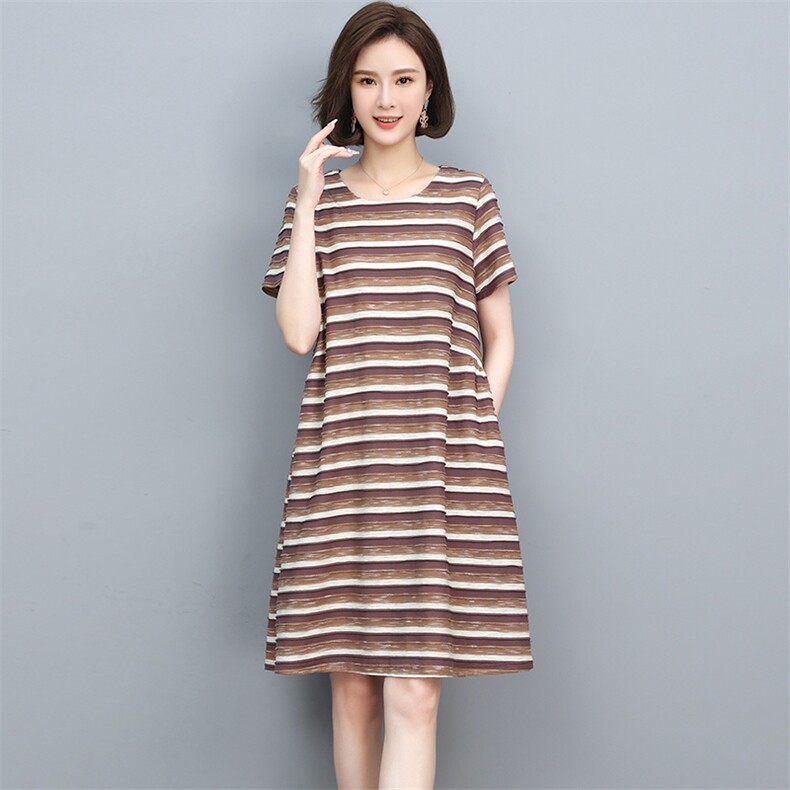 条纹连衣裙女2022年夏季新款气质显瘦高级感裙子潮,女装连衣裙,忆绮罗