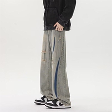欧美vibe风高街破洞补丁拼接牛仔裤S056P48，男装牛仔裤，星座1116-2