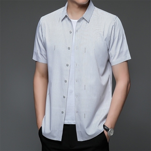 2024新款短袖衬衫男秋季条纹免烫寸衫中年薄款商务休闲上衣服P65图片