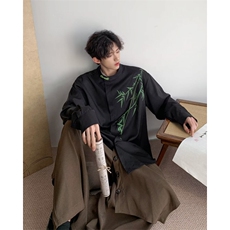 2026年风复古油画翠竹印花绸缎长袖衬衫男女同款潮CS4536-p38，男装衬衫，星座601-2