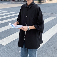 夏季港风日系侧边排扣冰丝衬衫男短袖宽松衬衣潮流外套W1014-P30，男装衬衫，星座512-2