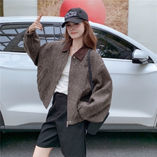 气质小香风呢子衣咖色格子连帽毛呢外套女秋,女装毛呢外套,浙宝212A,浙宝-网红风 气质小香风呢子衣咖色格子连帽毛呢外套女秋,女装毛呢外套,浙宝212A,浙宝-网红风