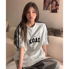抖音得物品质二开240克宽松纯棉美式潮牌印花三条杠中性风短袖T恤，男装T恤，电商A486-1