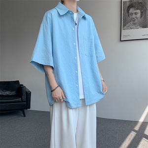 8XL-M泡泡纱盐缩肌理短袖衬衫男夏季冰丝外套防晒衬衣DC28011P36图片