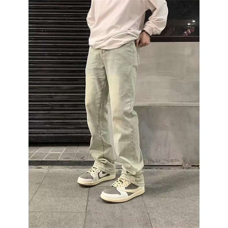 水洗黄泥染牛仔裤男春秋高街复古vibe显瘦直筒长裤子N703,男装牛仔裤,星座1116A（原606A-3）