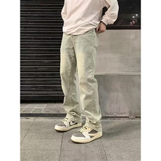 水洗黄泥染牛仔裤男春秋高街复古vibe显瘦直筒长裤子N703，男装牛仔裤，星座1116A（原606A-3）