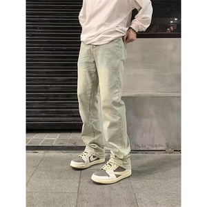 水洗黄泥染牛仔裤男春秋高街复古vibe显瘦直筒长裤子 N703图片