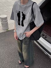 短袖t恤男潮牌夏季宽松五分袖2025年红潮流ins简约印花上衣，男装T恤，四季星座505