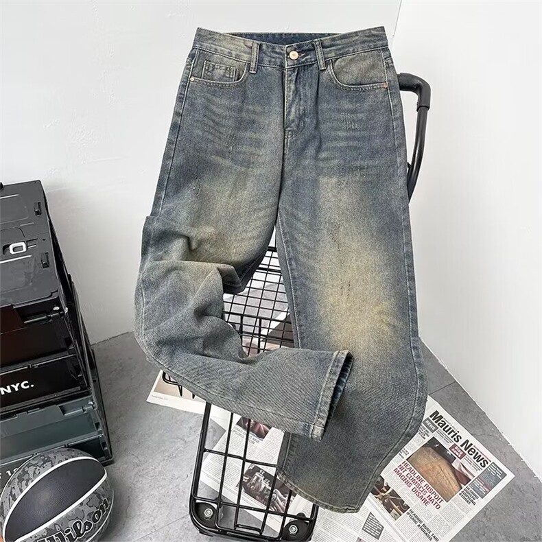 美式高街宽松直筒水洗百搭牛仔裤男潮牌ins阔腿长裤春季A1122-P48,男装牛仔裤,星座1008