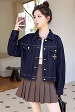 深蓝牛仔外套女短款2025秋装新款显瘦百搭复古设计感小众上衣，女装牛仔外套，意芙