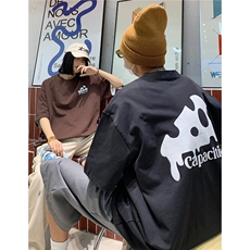 情侣装夏装新款高街潮设计奶酪发泡印花宽松半袖t恤潮D293P28，男装T恤，电商A335-1（原A458）