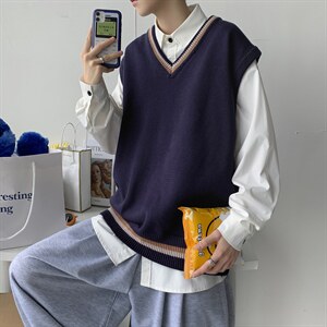 20秋冬 港风针织开衫V领毛衣马甲背心情侣JKDK学院风制服 W09/P55图片