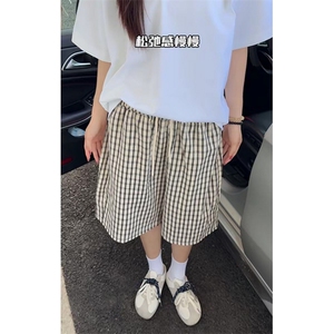 潮流格子夏季速干薄款直筒裤日系休闲短裤条纹韩系 K712图片