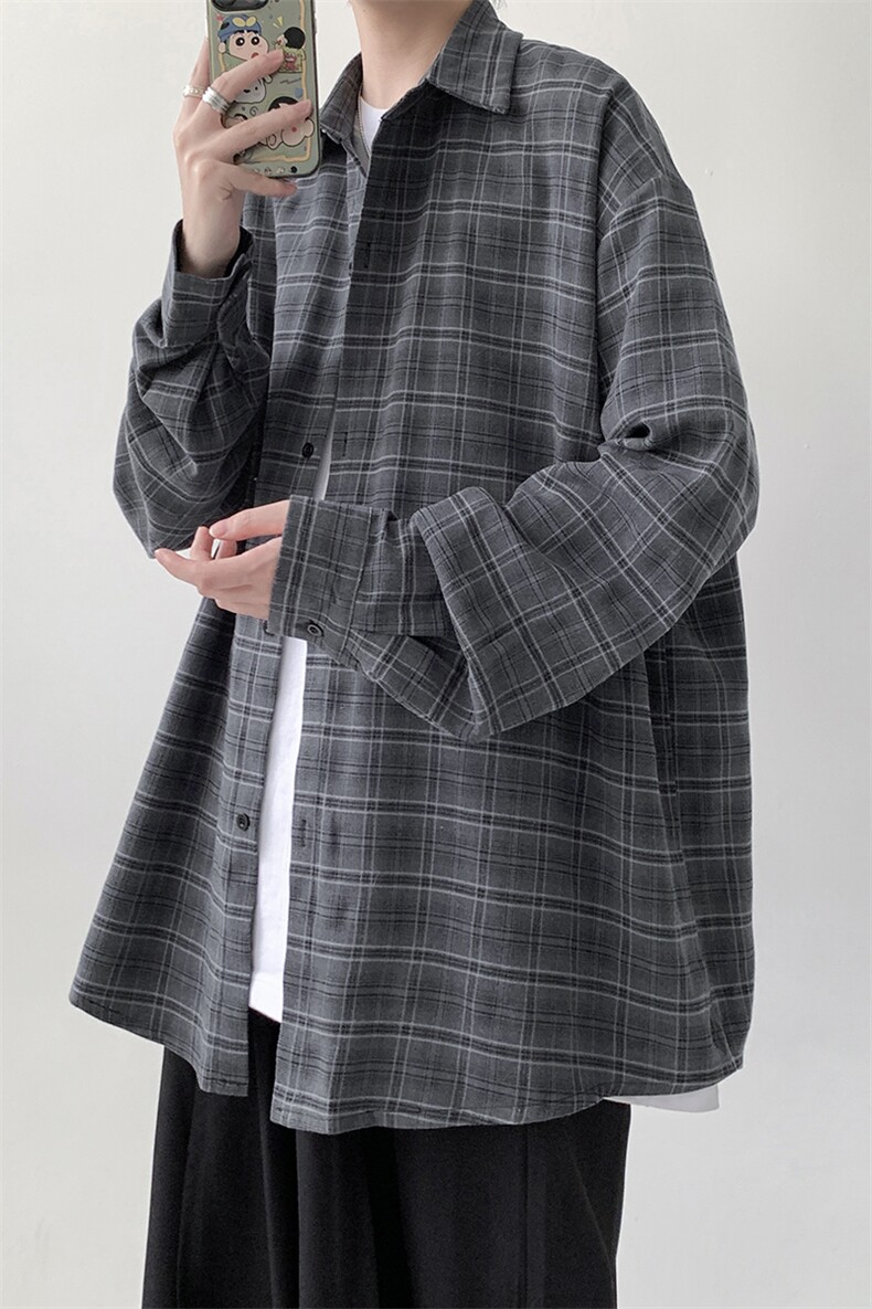 宽松长袖格子衬衫男KD628-P30,男装衬衫,电商D312