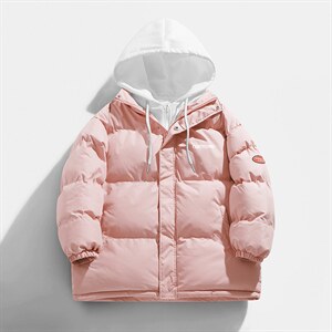 大货到仓！2022港风情侣棉衣男女假两件连帽棉服WT08图片