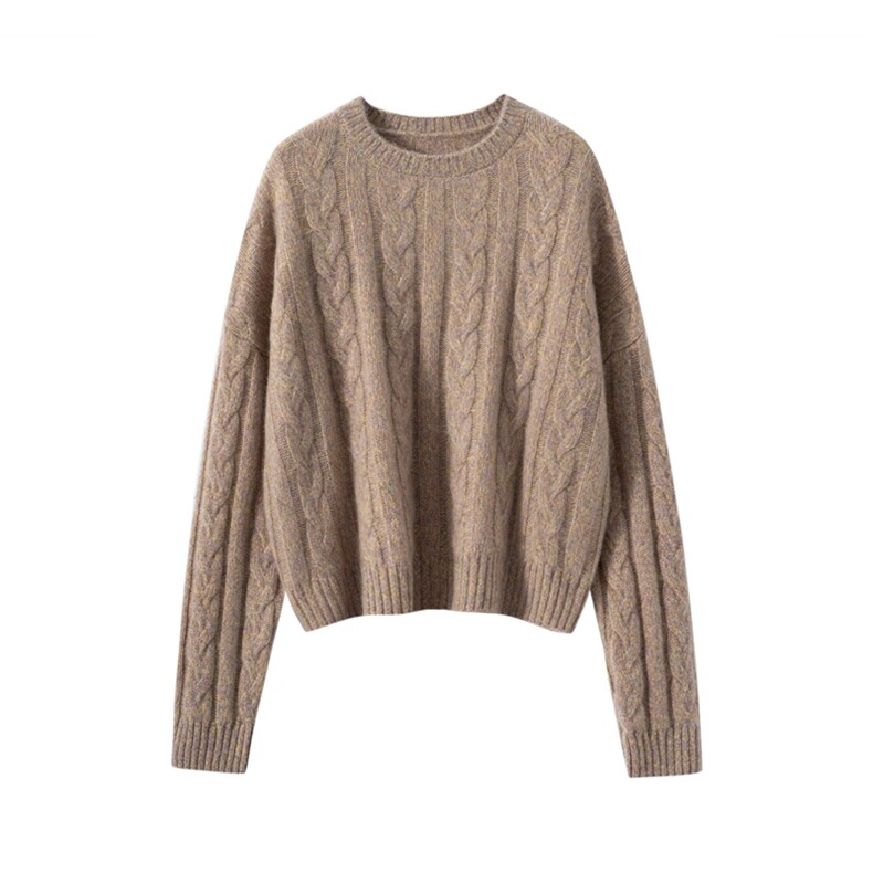 2025秋冬新款羊绒衫女100%纯山羊绒特种夹花圆领毛衣保暖针织套衫，女装羊绒衫，戎美山