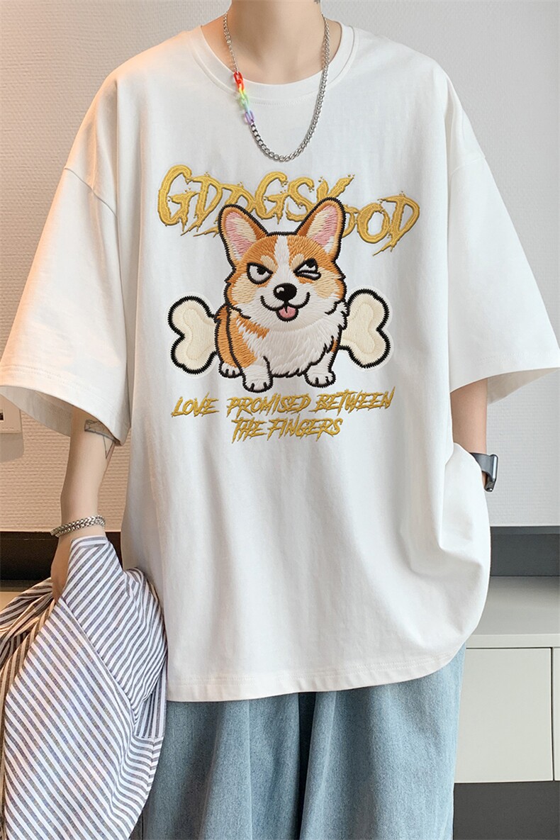 已注册/夏季内景宽松短袖T恤男潮柯基印花百搭打底衫DT00595/P25,男装T恤,电商B316