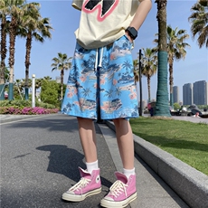 2024夏季新款椰树花纹宽松冰丝短裤沙滩裤B315-K24095-特p20控38，男装牛仔裤，电商B315