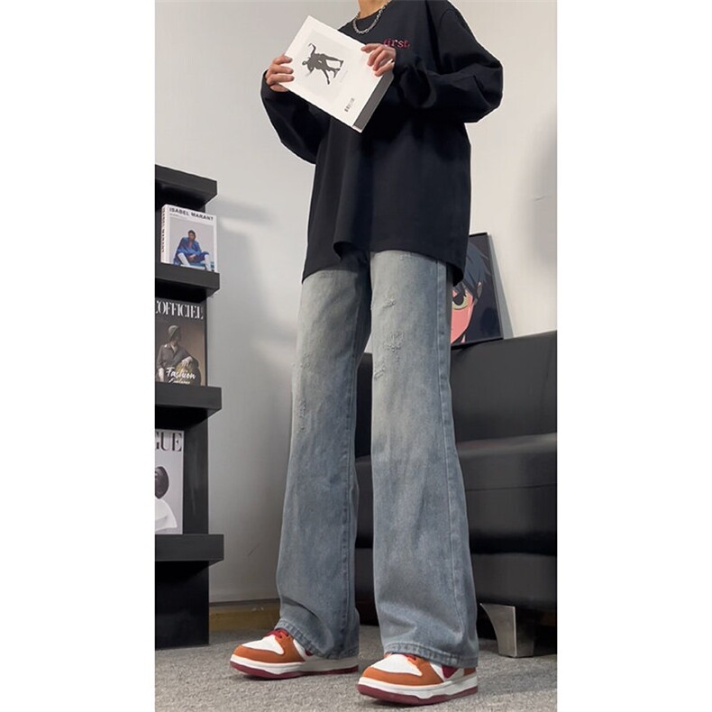 春秋新款做旧牛仔裤美式直筒高街裤子XZ310A-4-NZ18SY,男装牛仔裤,星座310A-4