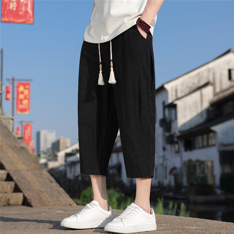 风八分裤男潮流男士宽松棉麻休闲裤夏季个性A266-1-KZ881-P60图片