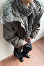 夹棉加厚连帽棉衣可拆卸毛领宽松工装派克服5D1197-TP115198，男装棉衣，电商A102