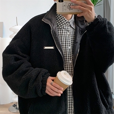 2022美式棉服外套男hiphop冲锋衣夹克双面穿羊羔绒黑色W6194-P65，男装棉衣，星座512-2