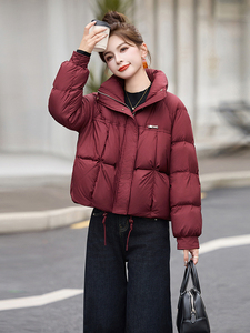 短款羽绒服女2024冬季新款小个子欧货宽松洋气红色加厚立领面包服图片