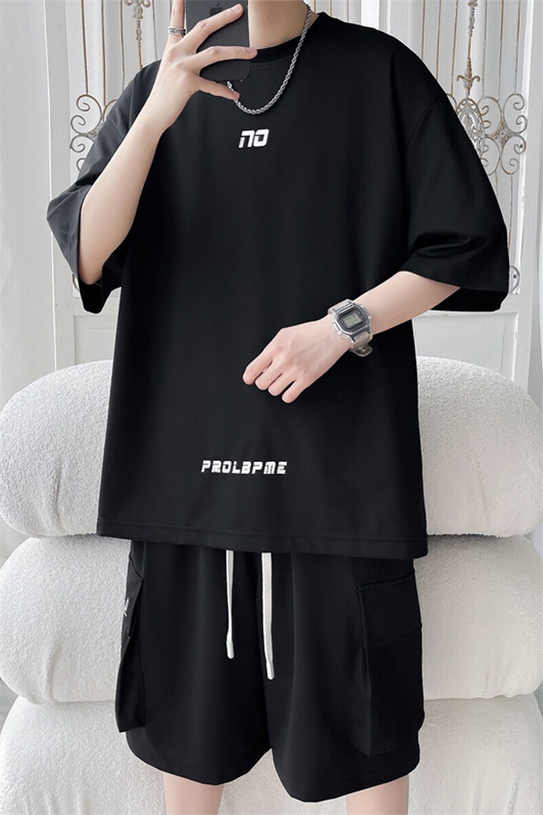 2025夏季新款旋律风车大码冰丝短袖T恤套装M-5XHQ25488-P65,男装T恤,电商A022