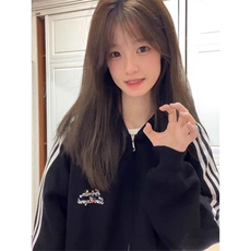 潮牌美式hiphop三条杠连帽开衫卫衣女秋冬季小众慵懒风情侣，男装卫衣，星座506A