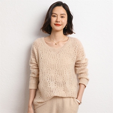 衫女圆领秋冬简约内搭毛衣镂空纯色套头打底衫，女装羊毛衫，五色羊羊绒