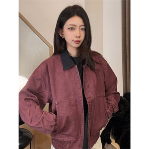 得物二开 情侣大码翻领纯棉水洗夹克宽松休闲外套 JK1206-P98图片