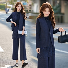 现货主推简洁衣领穿着气质有型可脱卸蕾丝裙摆优雅不显单调四件套，女装套装/套裙，尚娜萱