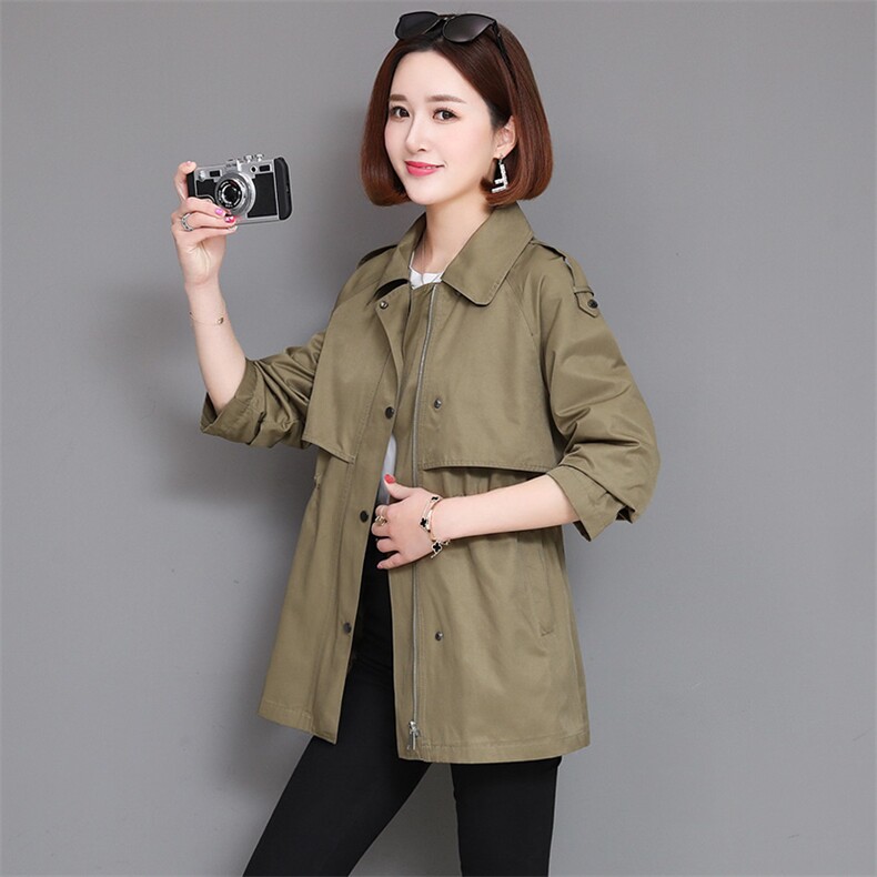 连帽短外套女单排扣POLO领纯色长袖中长款2022年春季，女装风衣，丽影随形